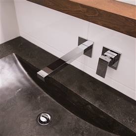 Vanité de salle de bain avec lavabo en pierre naturelle - Créations-folie-bois
