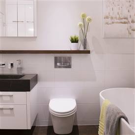 Vanité de salle de bain en laque opaque et tablette en merisier teint, avec pharmacie portes miroir - Créations-folie-bois