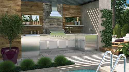 Cuisine extérieure design en stratifié sur terrasse - Fabricant de